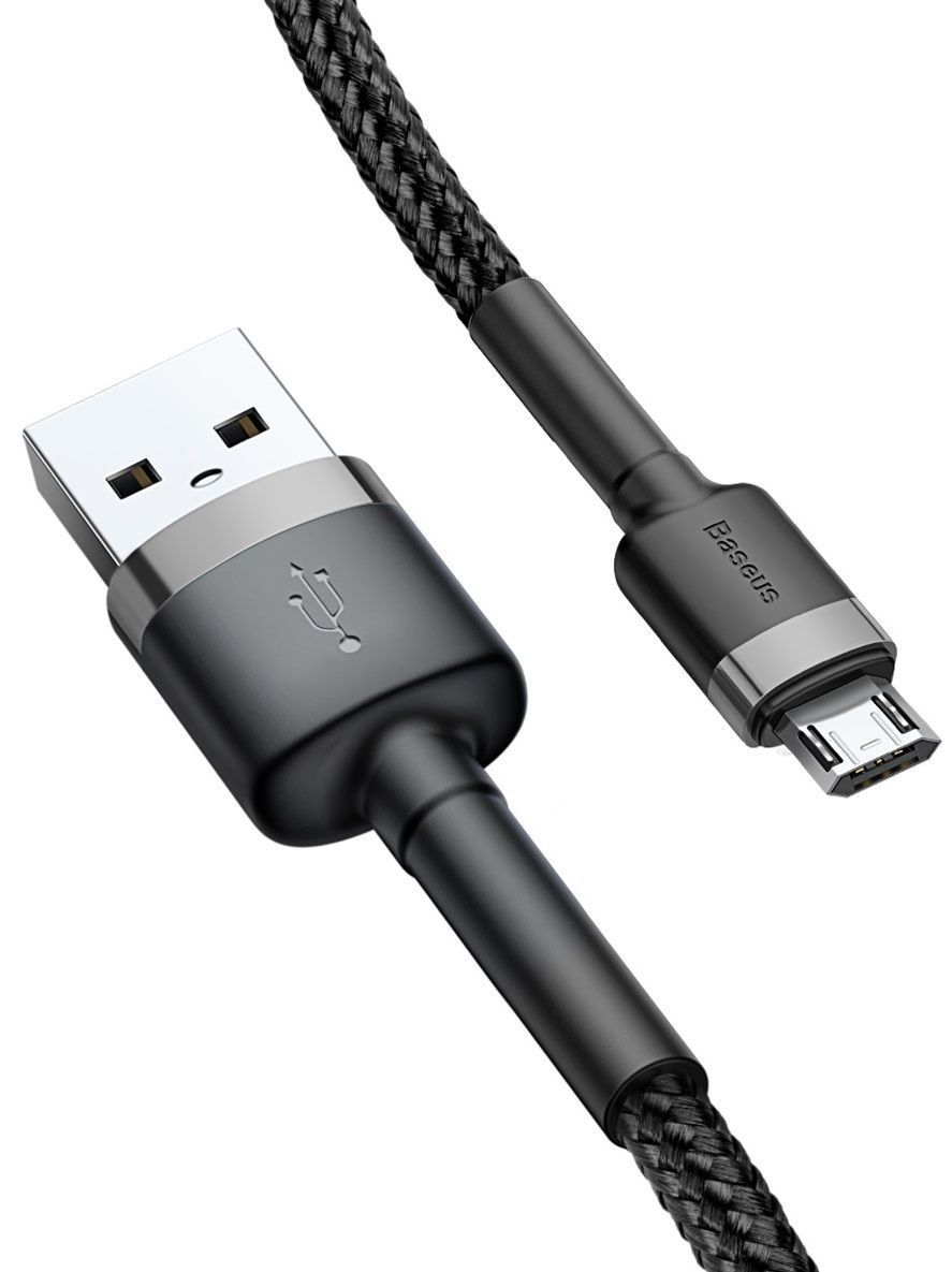 Кабель BASEUS Cafule Micro USB Cable 2.4A 1.0m - Black/Gray, слайд 4