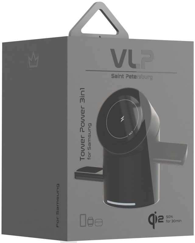 Беспроводное зарядное устройство VLP Tower Power 3 in 1 для Samsung, черный титан , картинка 5