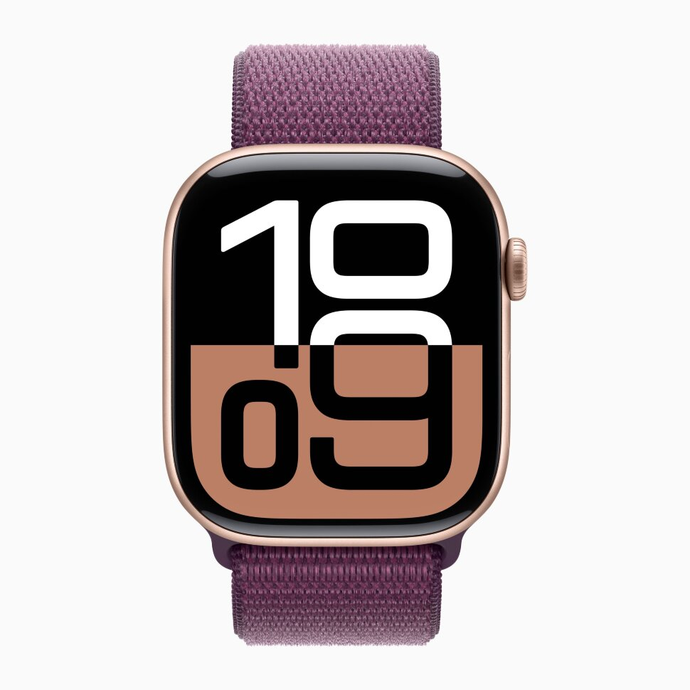 Apple Watch Series 10 GPS 42 мм, алюминий «розовое золото», спортивный браслет цвета «Plum», картинка 2