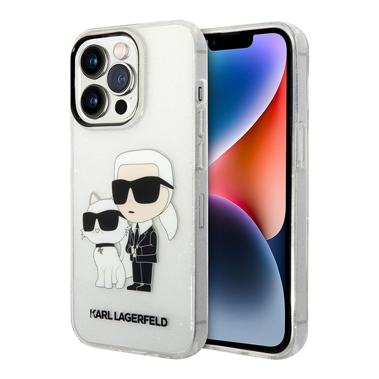 Чехол для iPhone 15 Pro Max KARL LAGERFELD PC/TPU NFT Karl & Choupette Hard Glitter Transparent, картинка 1