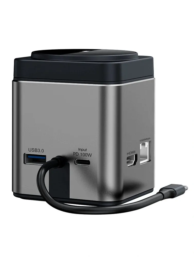 Беспроводное зарядное устройство WiWU Wi-W025 Cube Hub 9 in 1 USB-C Docking 100W Grey, картинка 5