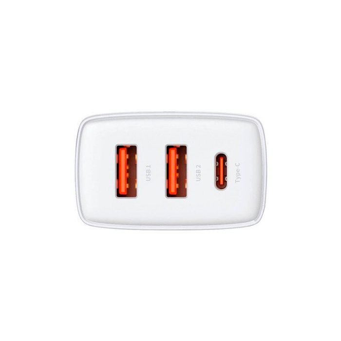 Сетевое зарядное устройство Baseus Compact Fast Charger 30W 2USB+Type-C, белый, картинка 3