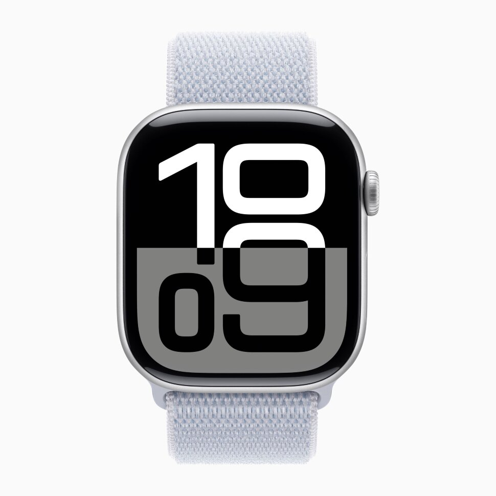 Apple Watch Series 10 GPS 46 мм, алюминий серебристого цвета, спортивный браслет цвета «Blue Cloud», картинка 2