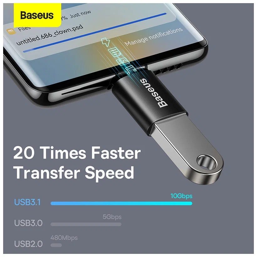 Адаптер-переходник Baseus Series Mini, USB-C male to USB-A, картинка 4