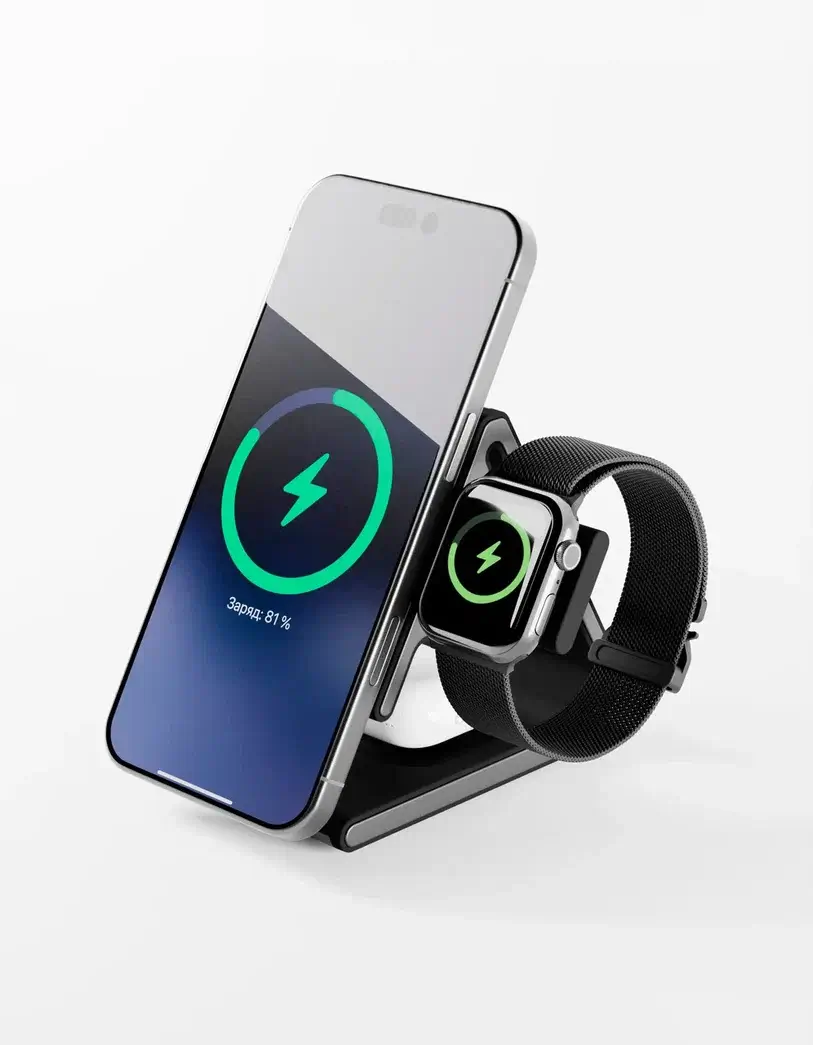 Беспроводное зарядное устройство VLP Delta Power 3 in 1, черное, картинка 5