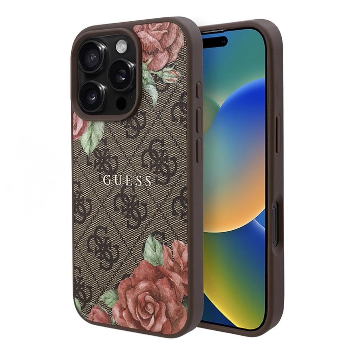 Чехол для iPhone 16 Pro GUESS PU Flowers Roses Hard Black MagSafe  