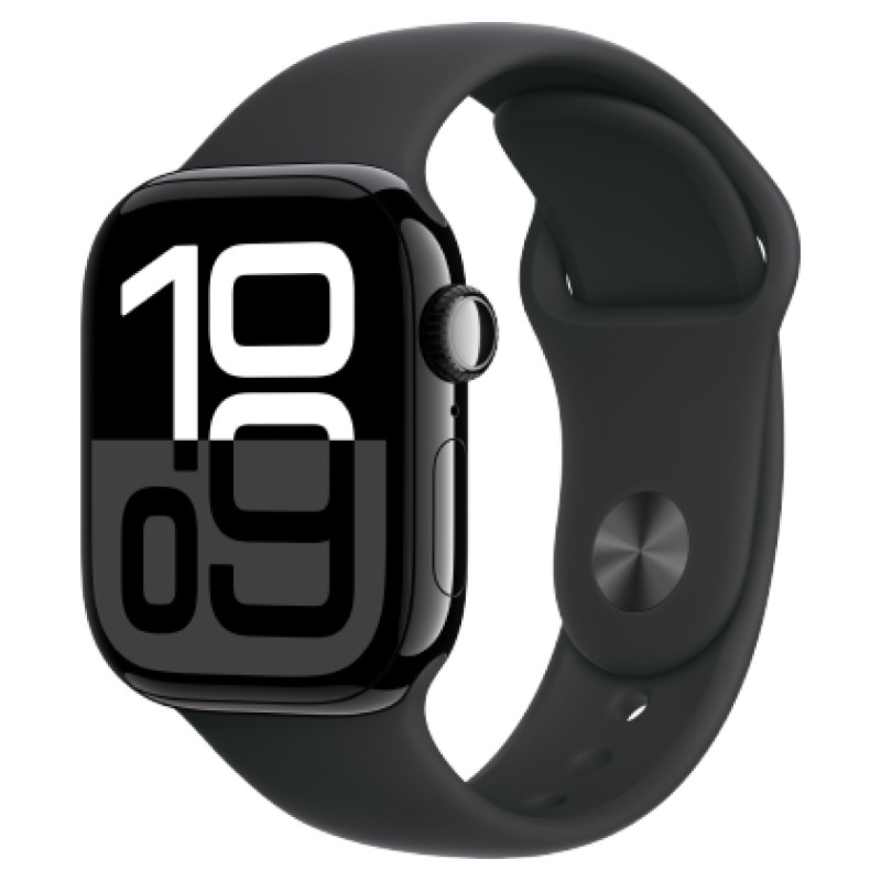 Apple Watch Series 10 GPS 42 мм, алюминий «чёрный глянец», спортивный ремешок черного цвета