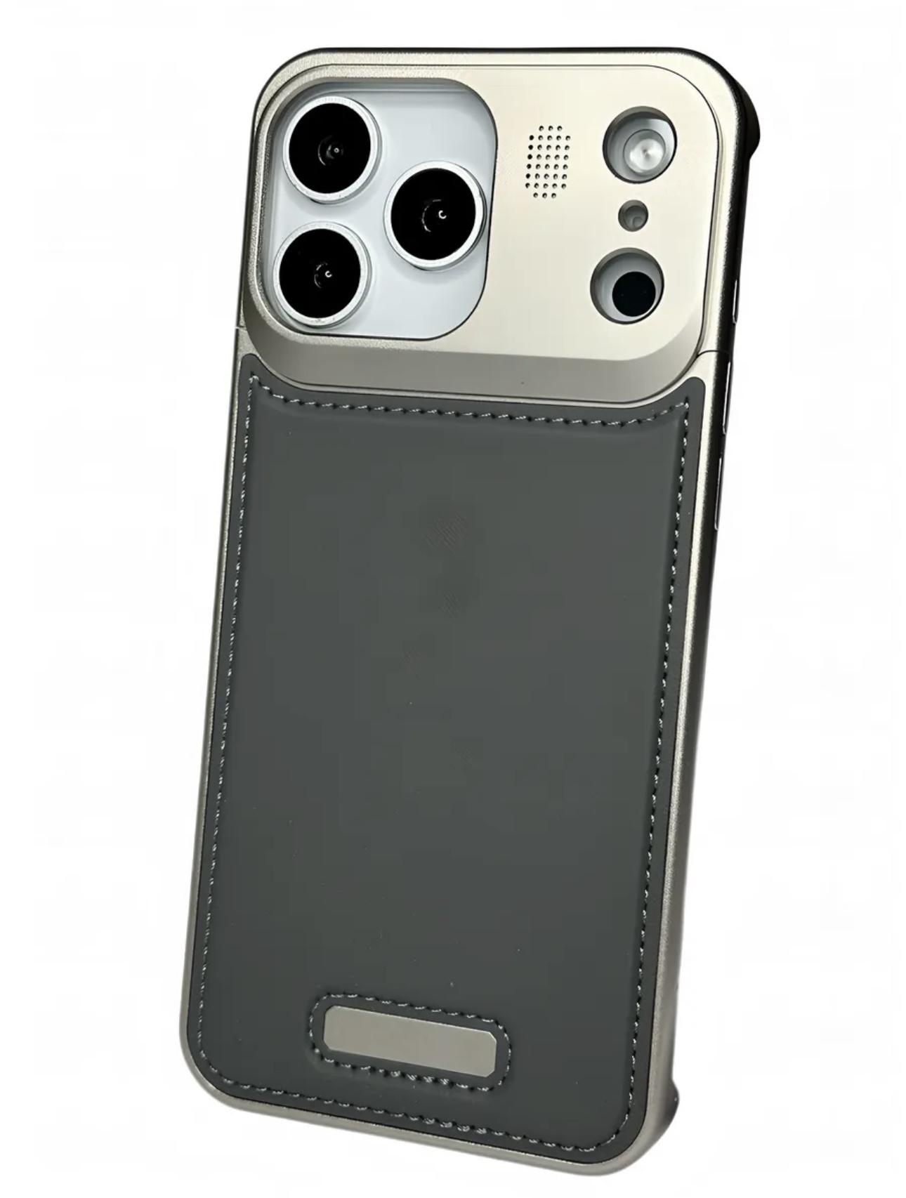 Чехол для iPhone 17 Pro Max HDCI MagSafe алюминевый с кожей, серый