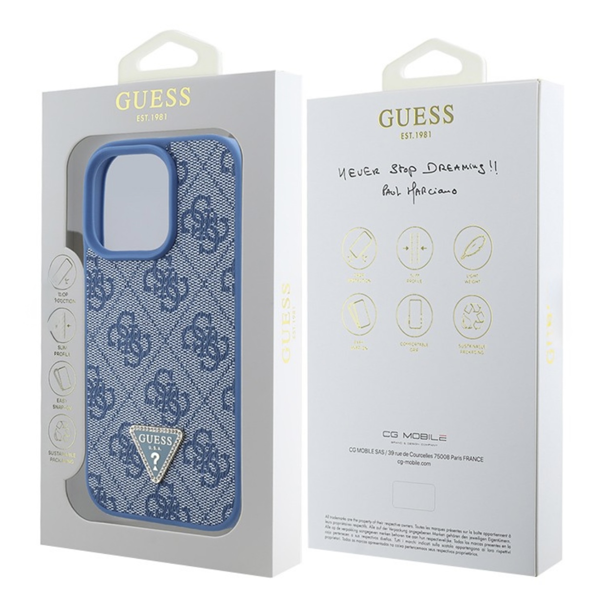 Чехол для iPhone 16 Pro GUESS PU Triangle Diamond metal logo Hard Blue  , картинка 5