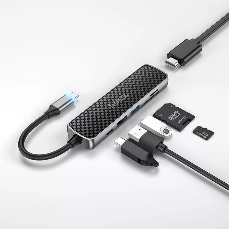 Хаб hoco HB24 6 in 1 USB-C 60W для MacBook Pro/Air, картинка 2