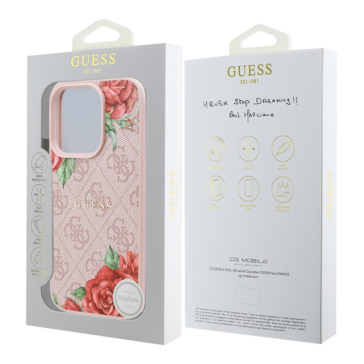 Чехол для iPhone 16 Pro GUESS PU Flowers Roses Hard Pink MagSafe  , картинка 6