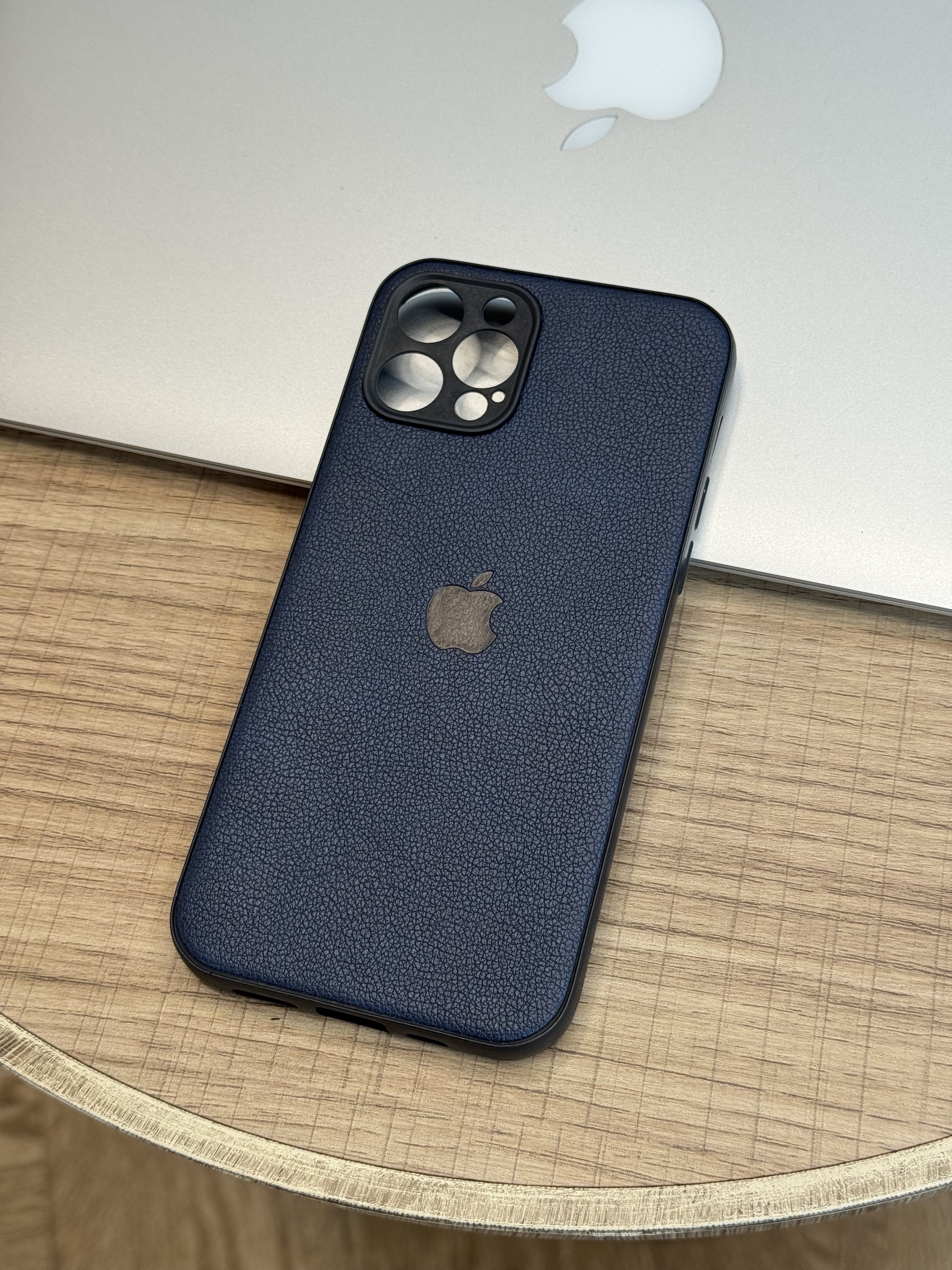 Чехол для iPhone 12 Pro кожанный, синий, картинка 1