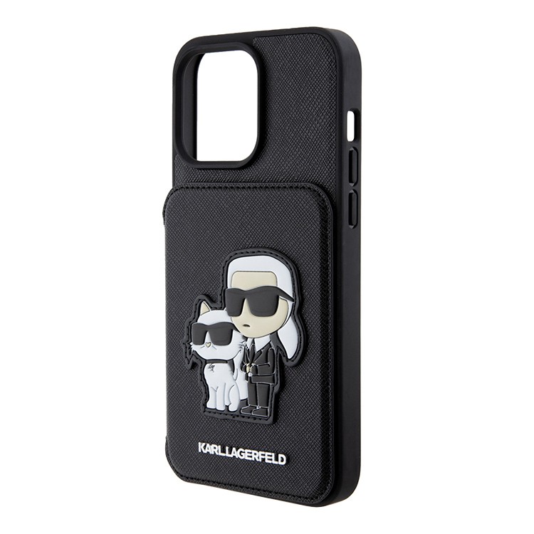 Чехол для iPhone 15 Pro Max KARL LAGERFELD Cardslot Stand PU Saffiano Karl & Choupette Hard Black, картинка 3