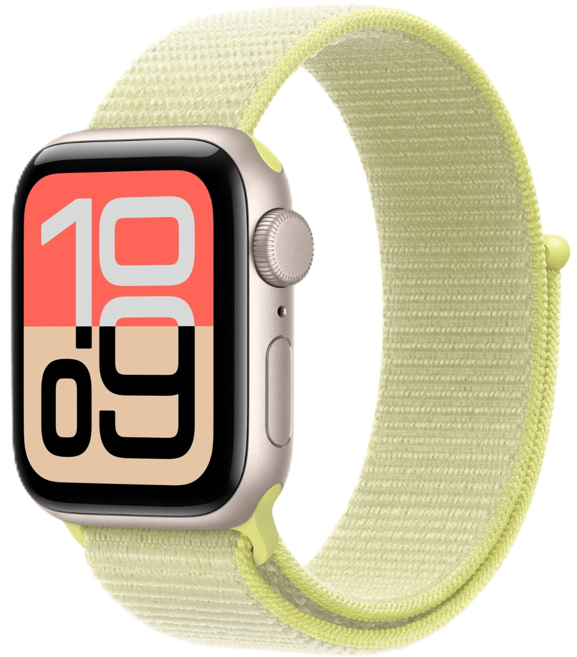 Apple Watch SE 2025, 44 мм, алюминий цвета «Starlight», ремешок Loop цвета «Neon Yellow» , картинка 1