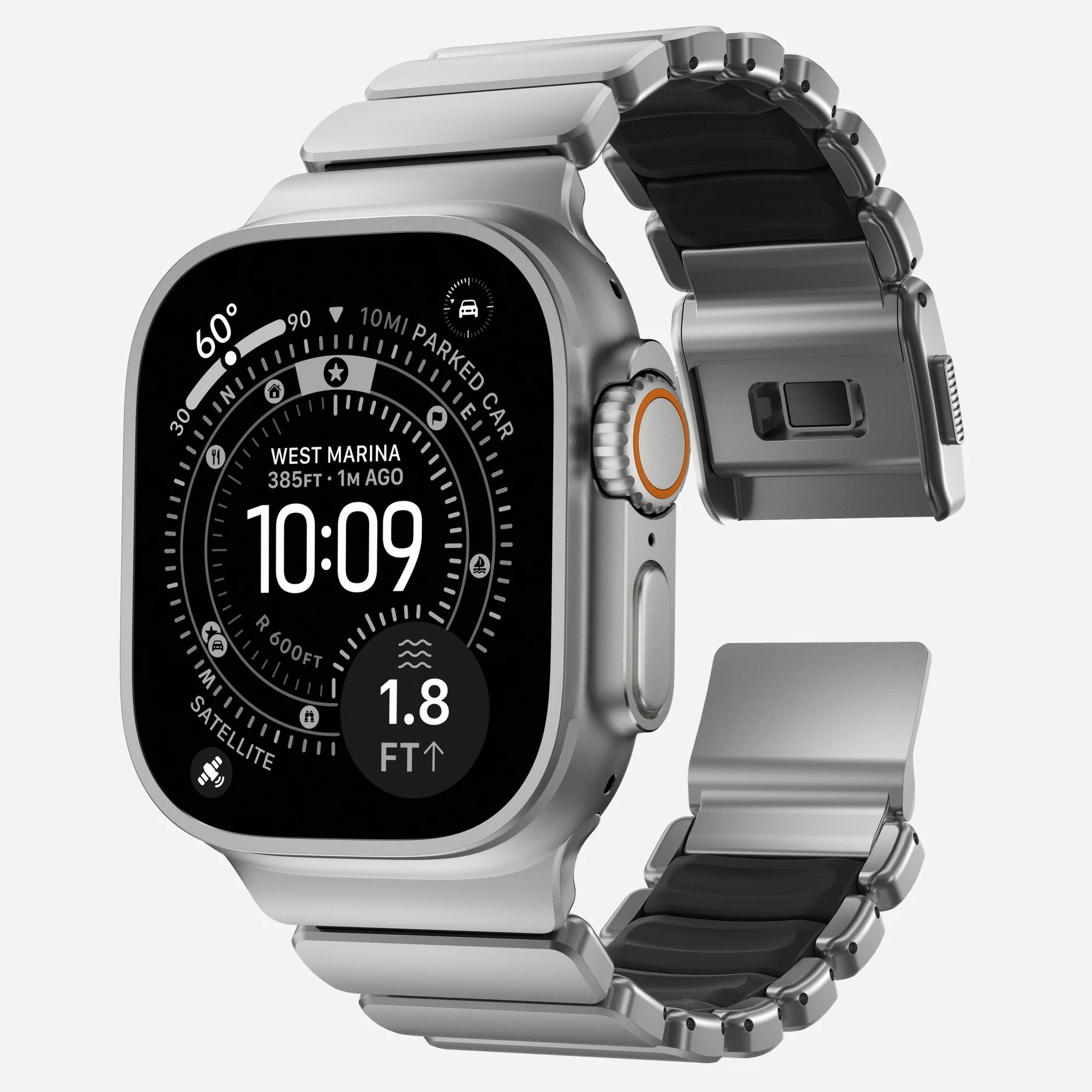 Ремешок Stratos Band Ultra Orange для Apple Watch 44/49mm Silver Metal, картинка 2