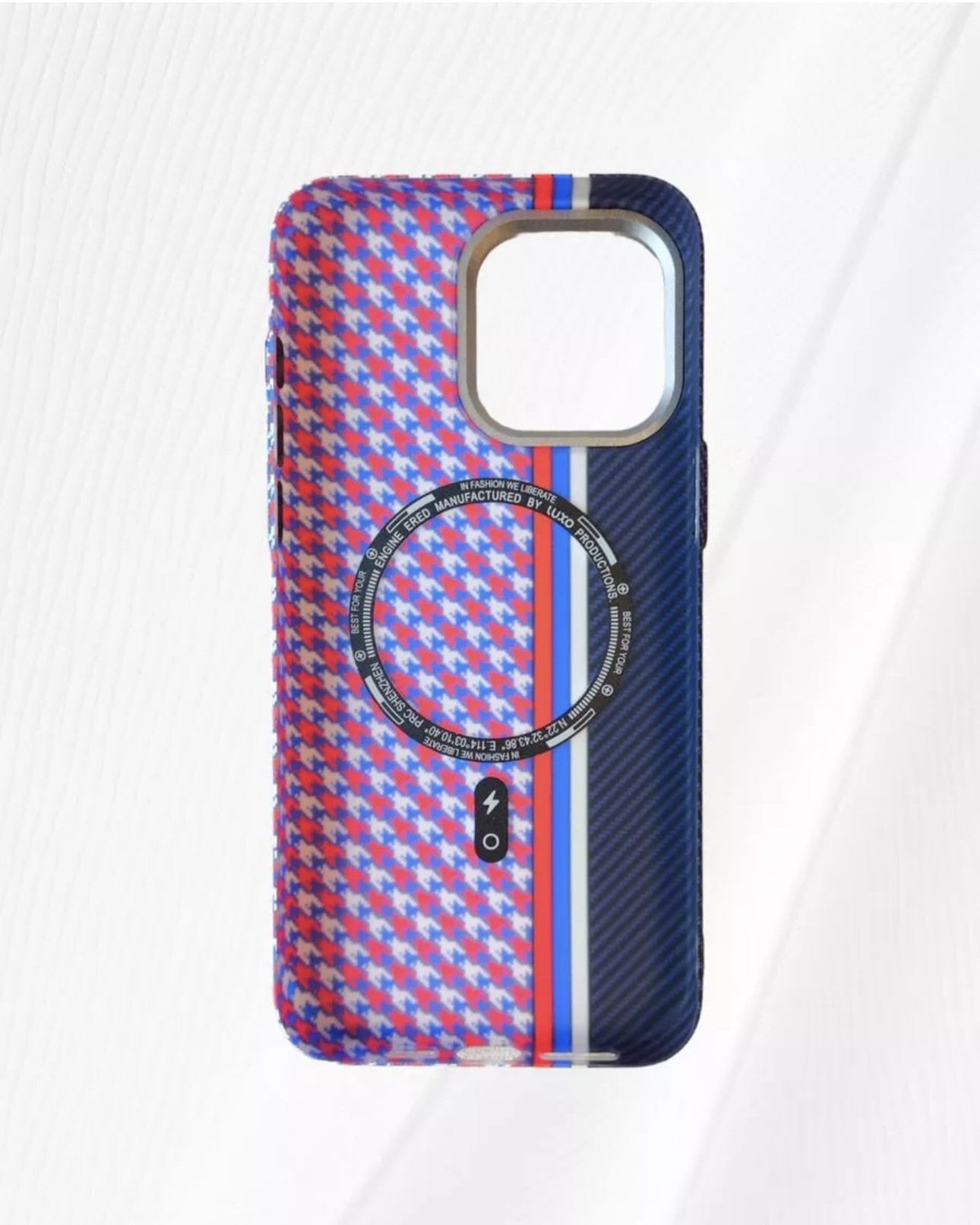 Чехол для iPhone 11 FreeAir карбон с MagSafe белый синий красный, картинка 2