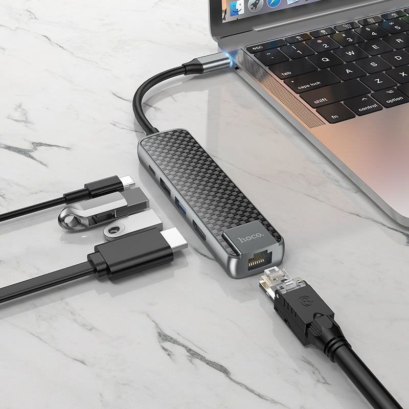 Хаб hoco HB23 5 in 1 USB-C 60W для MacBook Pro/Air, картинка 5