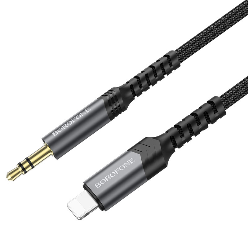 Кабель Borofone Digital audio conversion cable 3.5mm AUX Lightning 1M Black, картинка 1