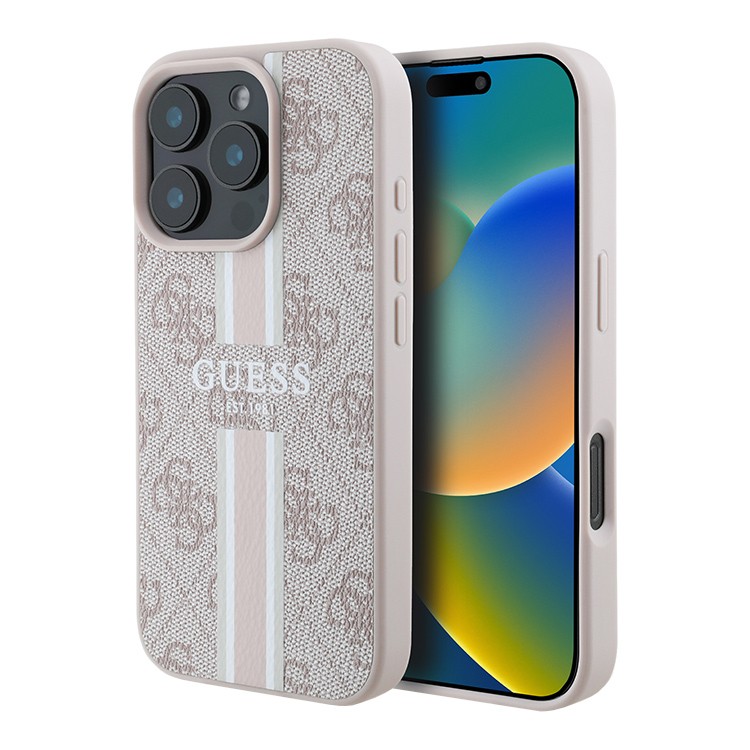 Чехол для iPhone 16 Pro GUESS PU Stripes Hard Pink MagSafe  
