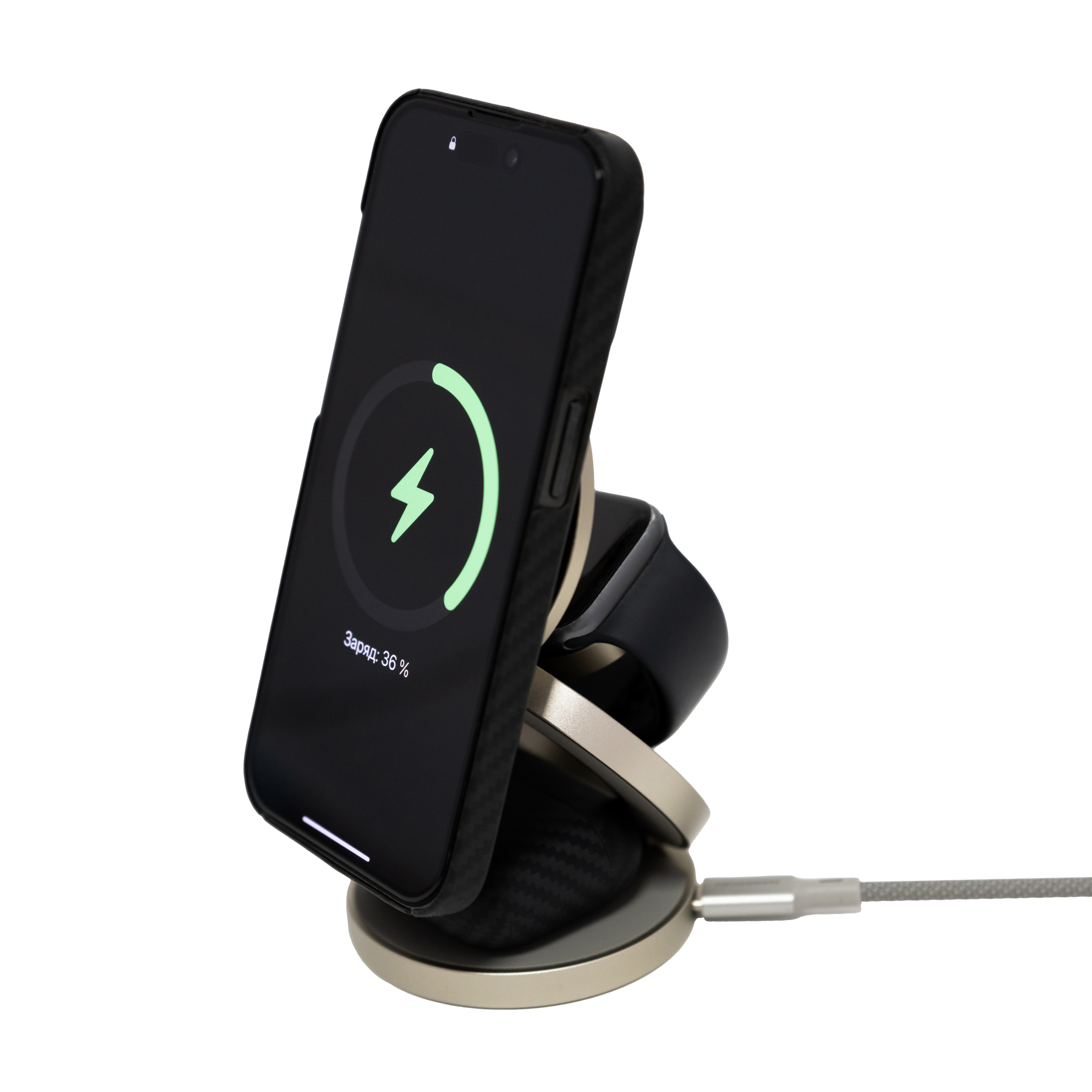 Складное Беспроводное зарядное устройство Magssory 3in1 Disc Pro Qi2 для Apple, Titanium, картинка 3