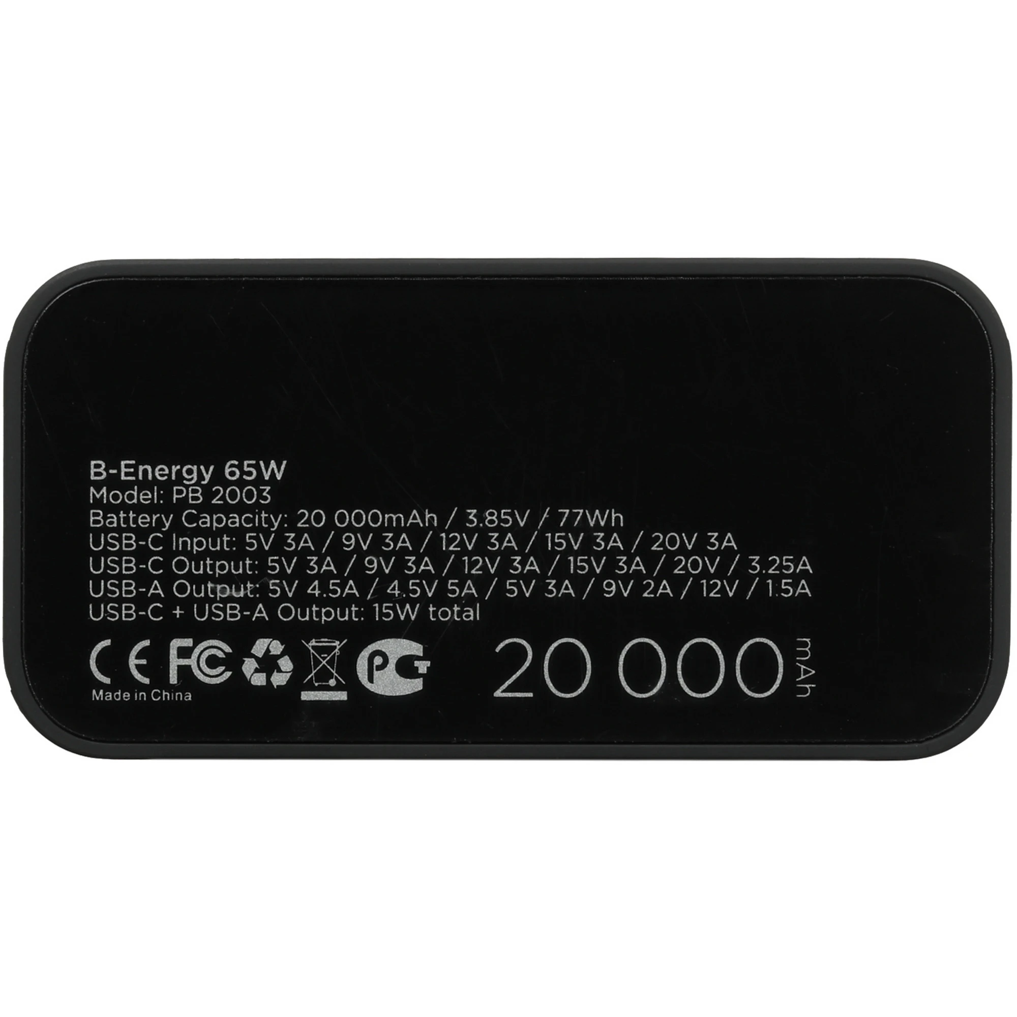 Внешний аккумулятор VLP B-Energy 20000 mAh 65W, USB-C+USB-A, черный, картинка 5