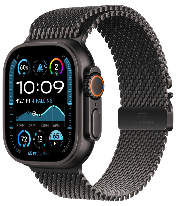 Apple Watch Ultra 2 GPS + Cellular, 49 мм, черный титан, ремешок Milanese черного цвета, картинка 1