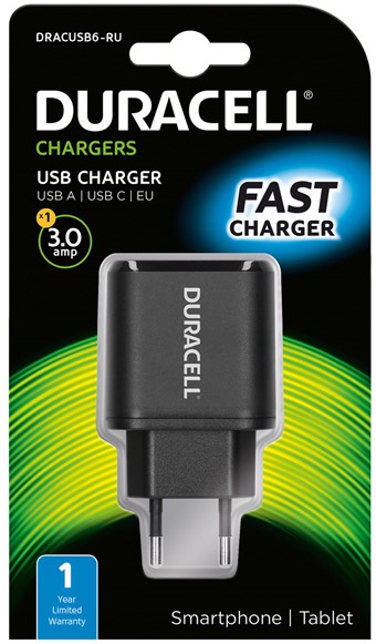 СЗУ Duracell Fast charger USB/Type C Black, картинка 2