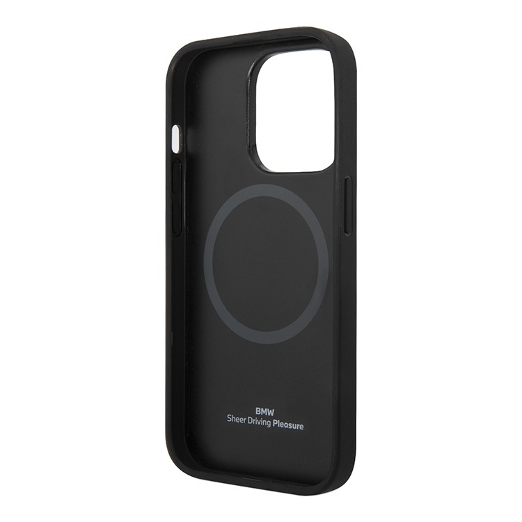 Чехол для iPhone 14 Pro Max BMW Signature Leather Logo imprint Hard (MagSafe),тёмно-синий, картинка 4
