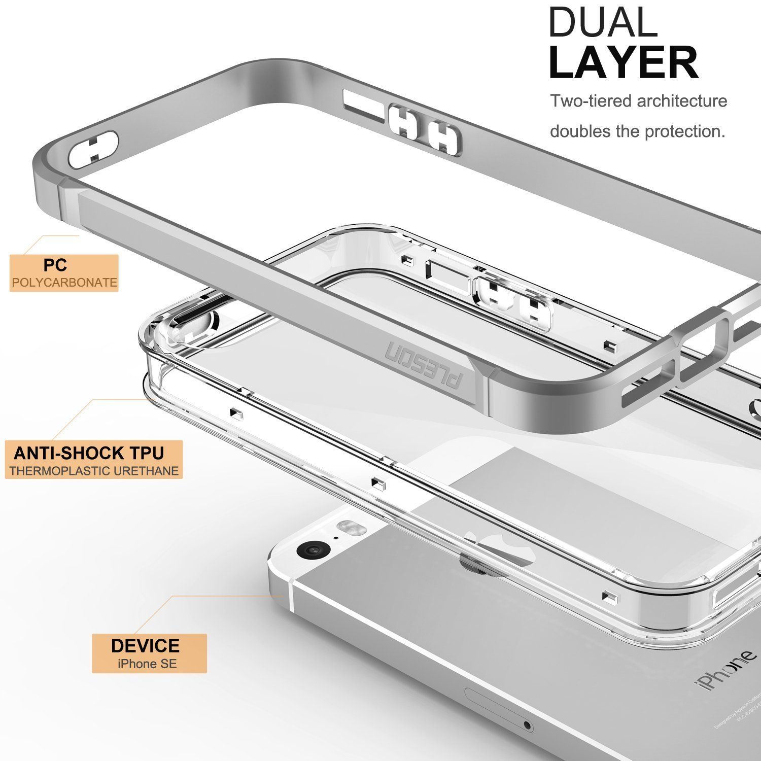 Чехол Pleson iPhone 5S/SE ISE Case - Clear/Gray, картинка 4