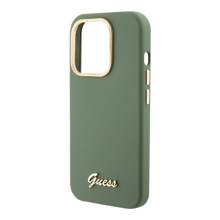 Чехол для iPhone 15 Pro Max GUESS Silikone Gold metal logo Camera fhame Hard Khaki, картинка 1