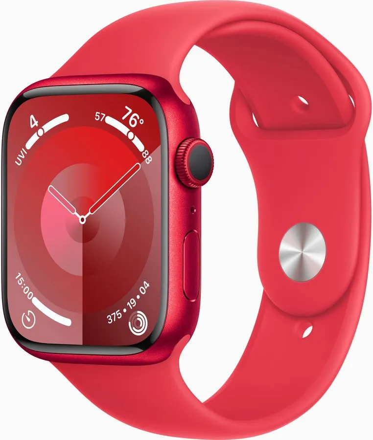 Apple Watch Series 9, 45 мм, корпус из алюминия красного цвета, спортивный ремешок красного цвета