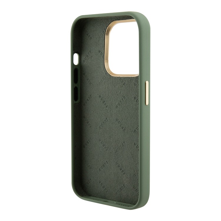 Чехол для iPhone 15 Pro Max GUESS Silikone Gold metal logo Camera fhame Hard Khaki, картинка 2