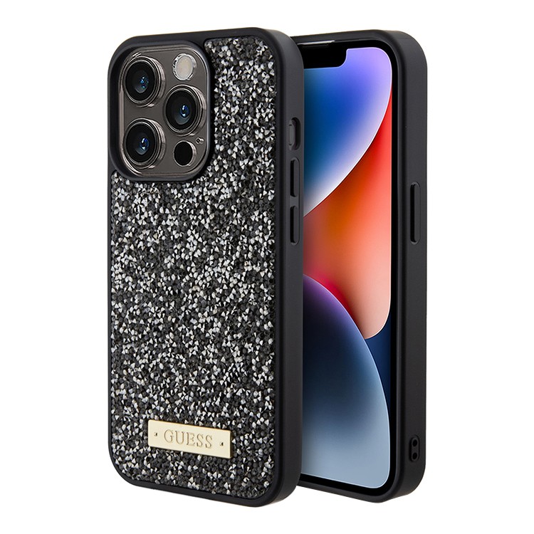 Чехол для iPhone 15 Pro Max GUESS Rhinestone Plate metal logo Hard Black 