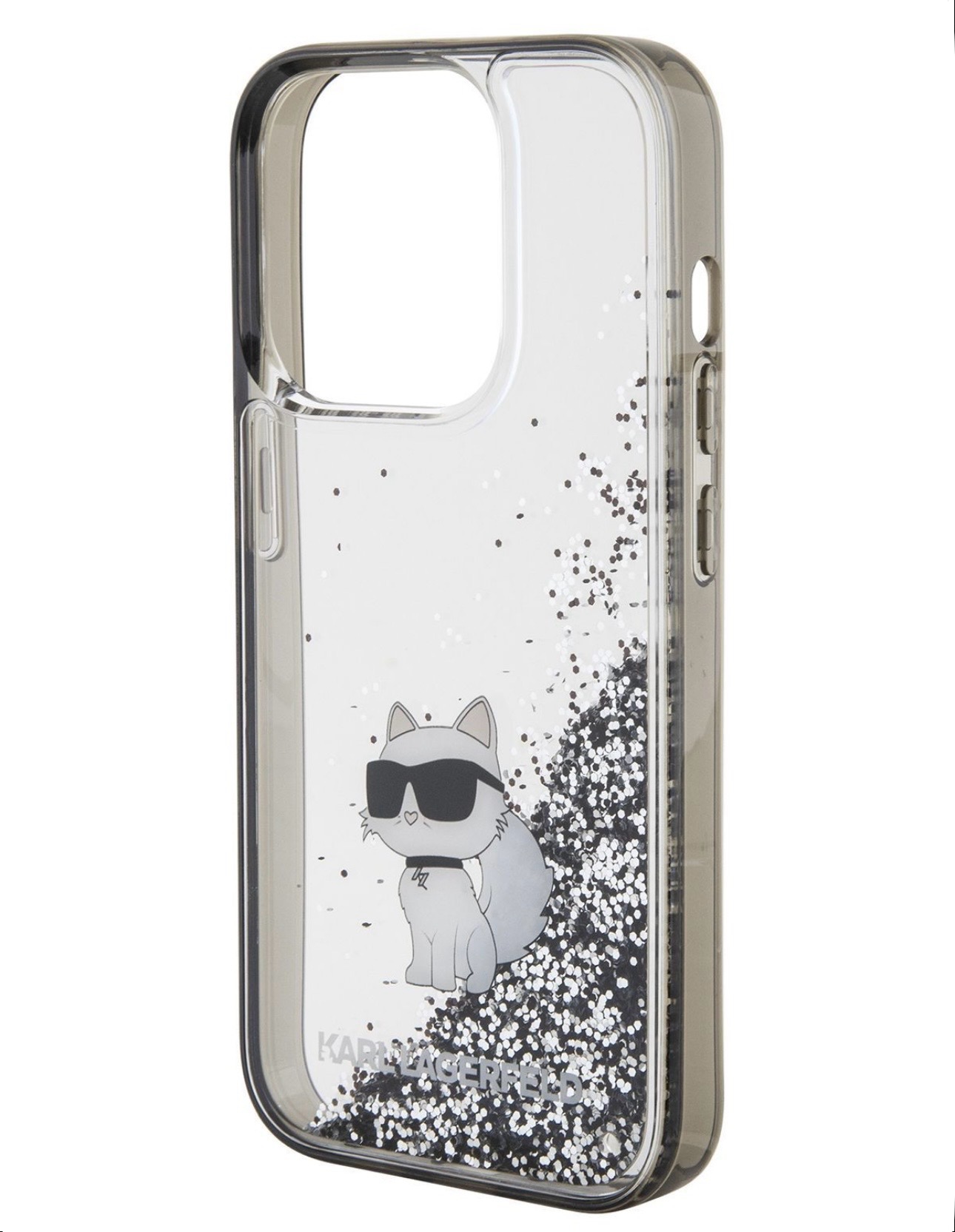 Чехол для iPhone 15 Pro KARL LAGERFELD Liquid Glitter NFT Choupette Hard Transparent/Black