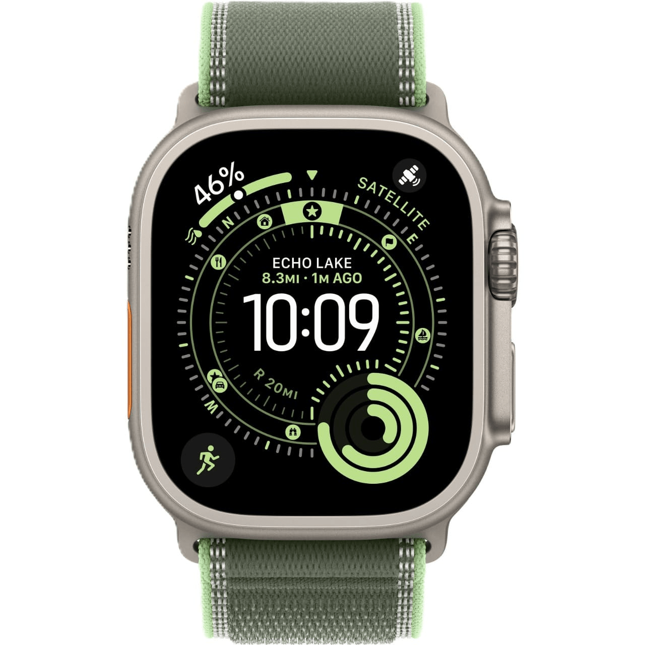 Apple Watch Ultra 3 GPS, 49 мм, натуральный титан, ремешок Trail Loop цвета «Green/Neon», картинка 2