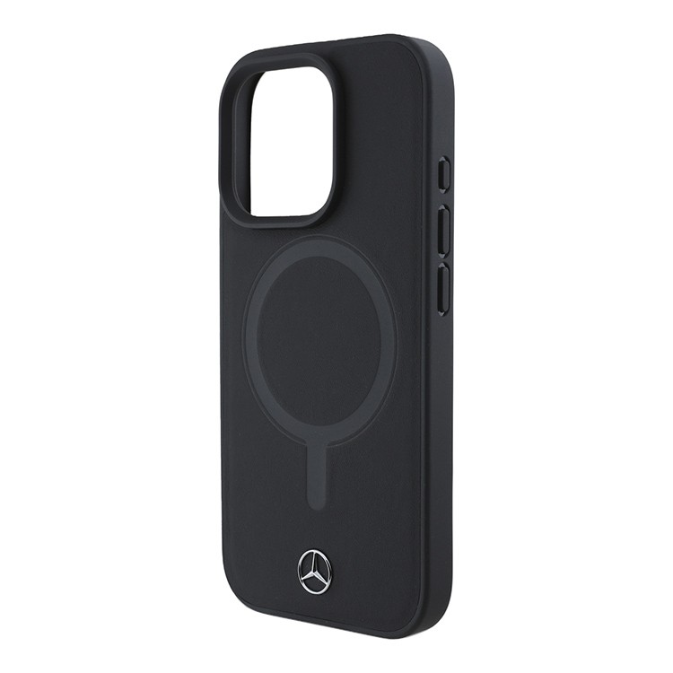 Чехол для iPhone 16 Pro Max MERCEDES Plain Swooth with Ring Metal logo Hard Black MagSafe, картинка 3