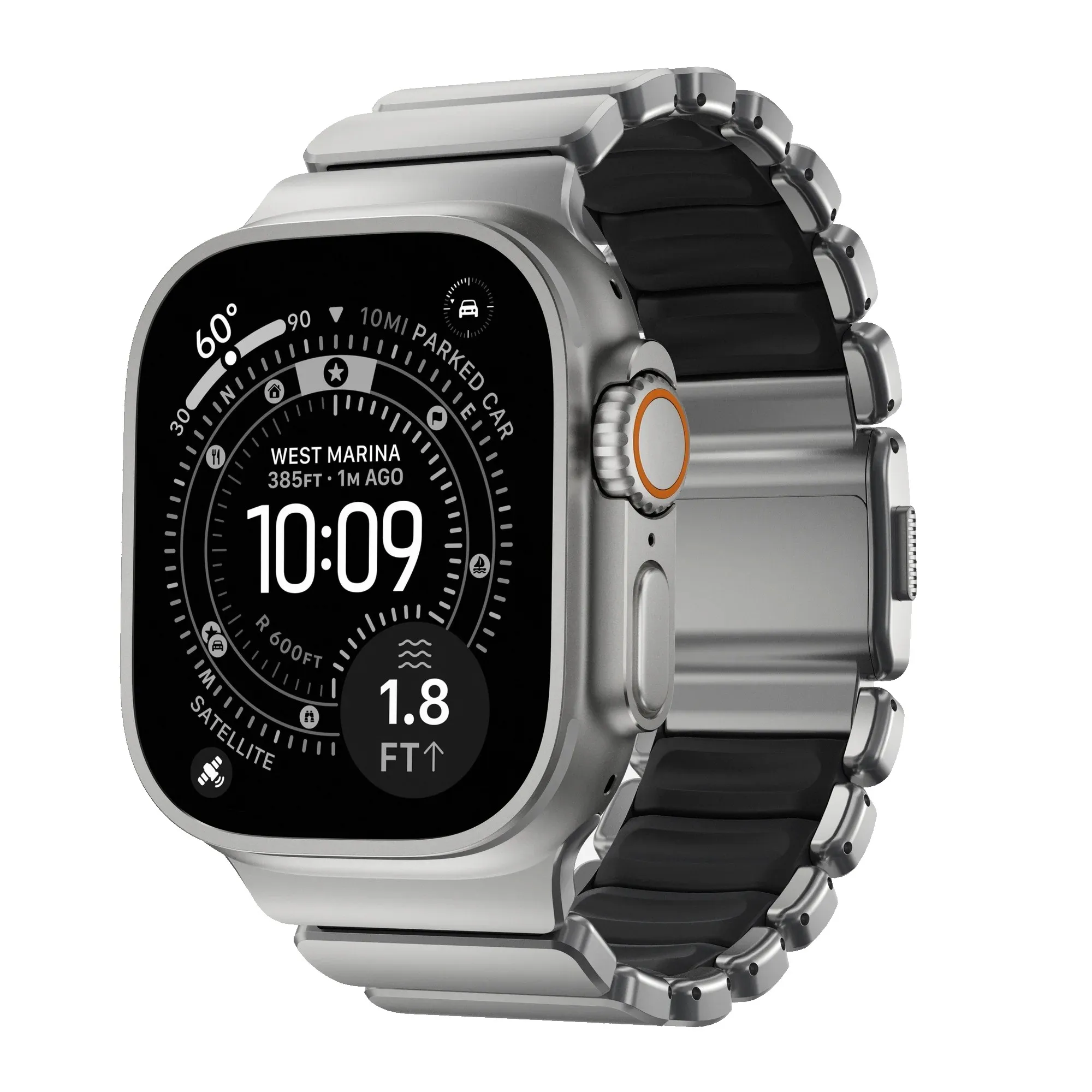 Ремешок Stratos Band Ultra Orange для Apple Watch 44/49mm Silver Metal