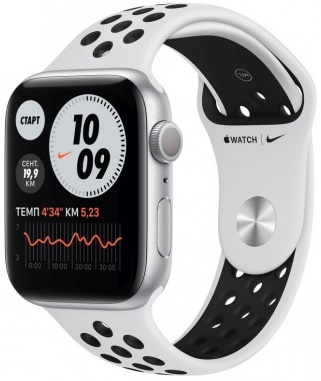 Часы Apple Watch Nike Series 6 GPS 44mm Silver Aluminum Case with Nike Sport Band (Серебристый/Чистая платина/Черный) (MG293RU/A)