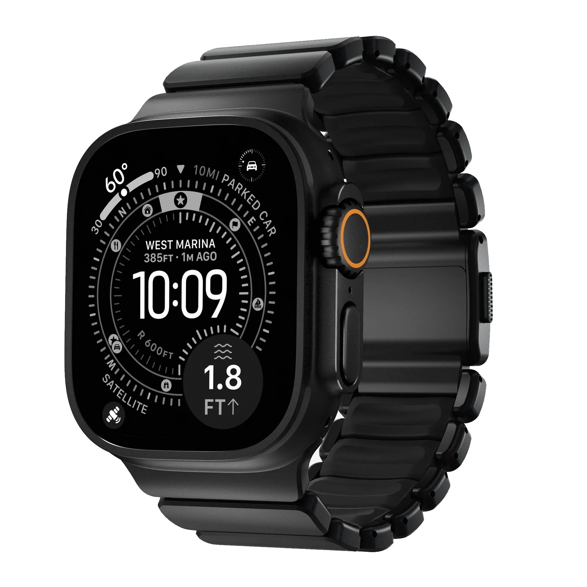Ремешок Stratos Band Ultra Orange для Apple Watch 44/49mm Black Metal