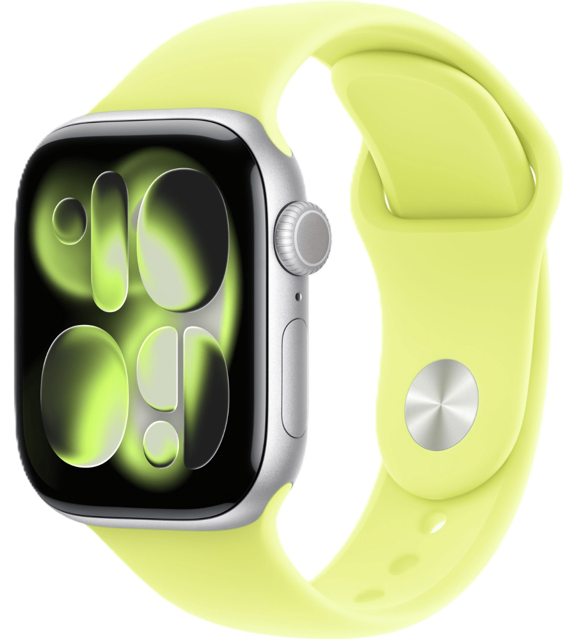 Apple Watch Series 11 GPS 46 мм, алюминий цвета «Silver», спортивный ремешок цвета «Neon Yellow», картинка 1