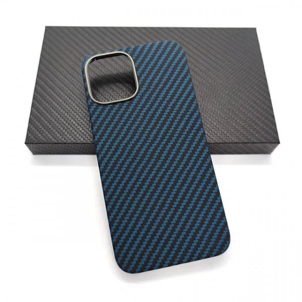 Чехол для iPhone 15 Pro Max Knit Силиконовый карбон с MagSafe, синий