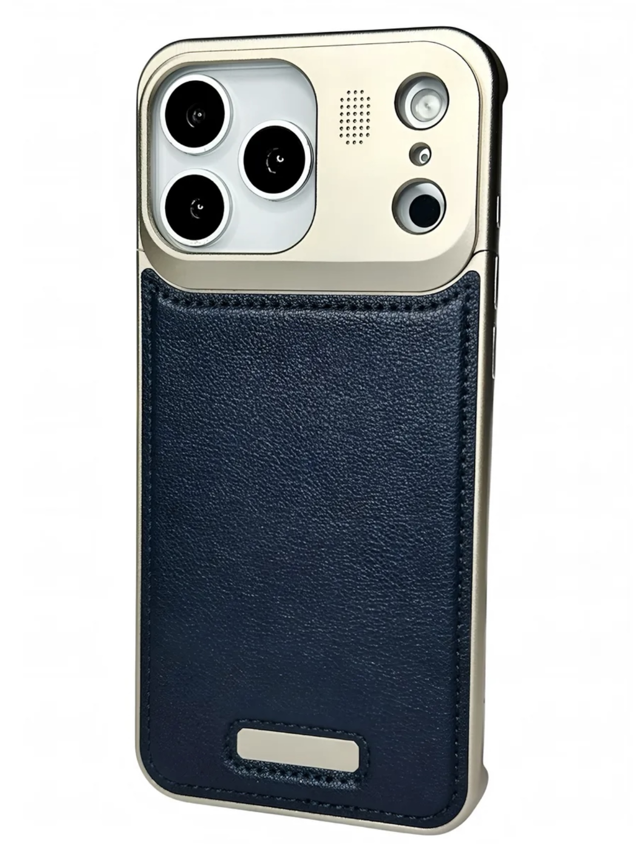 Чехол для iPhone 17 Pro Max HDCI MagSafe алюминевый с кожей, синий