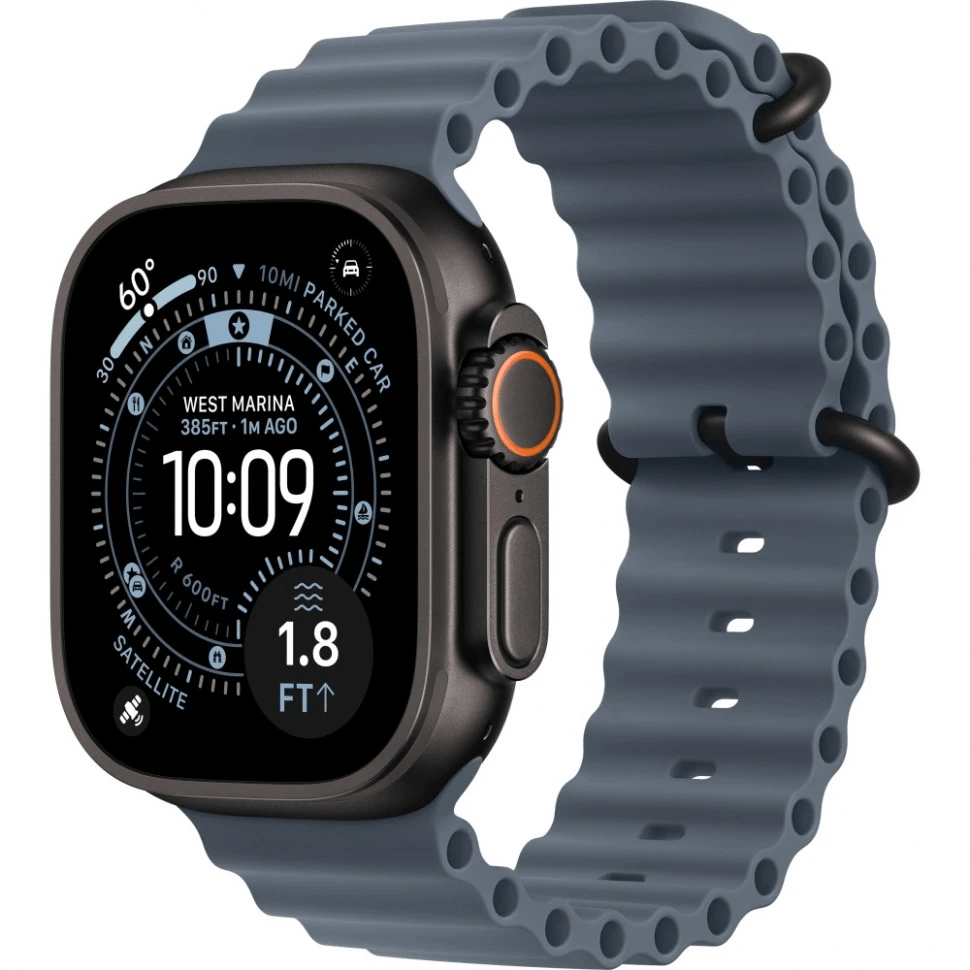 Apple Watch Ultra 3 GPS, 49 мм, черный титан, ремешок Ocean цвета «Anchor Blue»