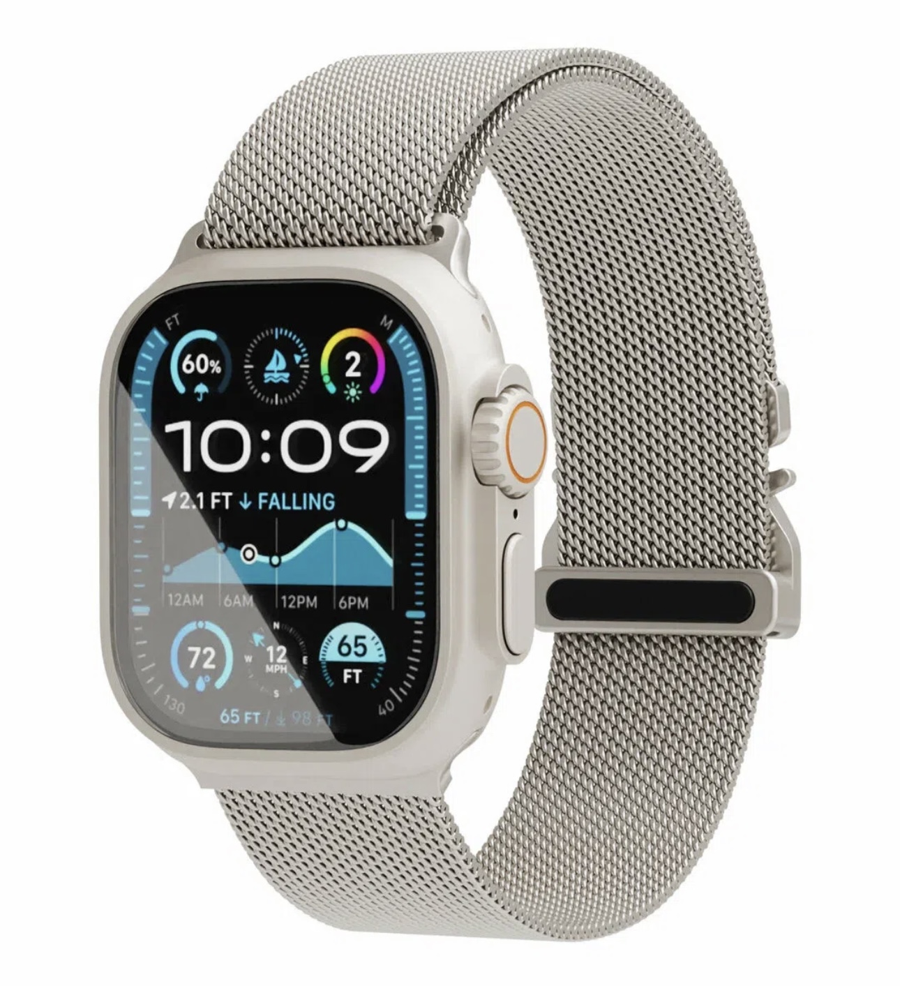 Ремешок для Apple Watch VLP Milanese Band Pro 42/44/45mm, из нержавеющей стали, титановый