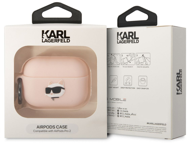 Чехол для AirPods Pro 2 KARL LAGERFELD Silicone case with ring NFT 3D Choupette Pink, картинка 4