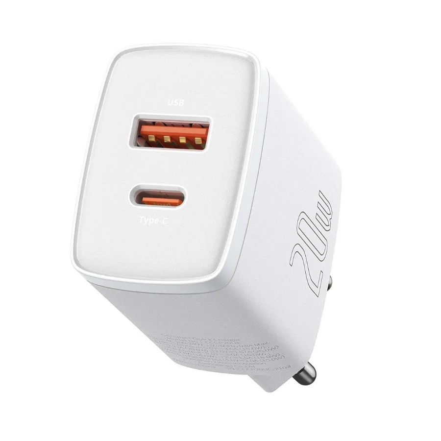 Сетевое зарядное устройство Baseus Compact Quick Charger 20W USB+Type-C, белый