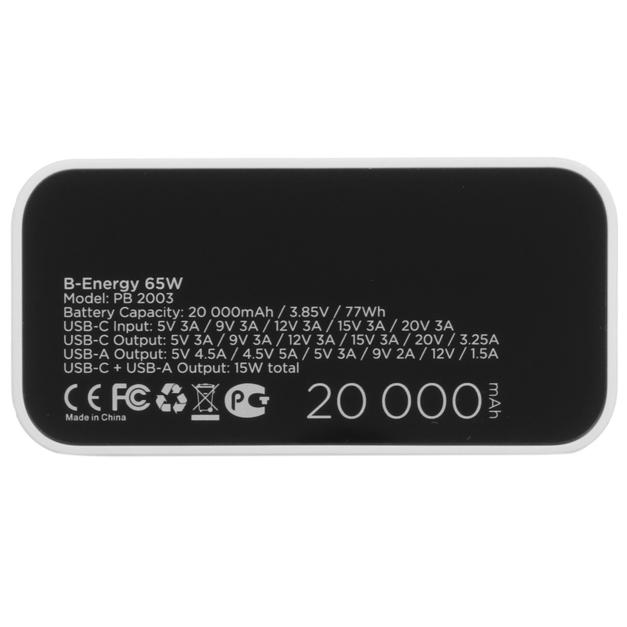 Внешний аккумулятор VLP B-Energy 20000 mAh 65W, USB-C+USB-A, белый , картинка 5