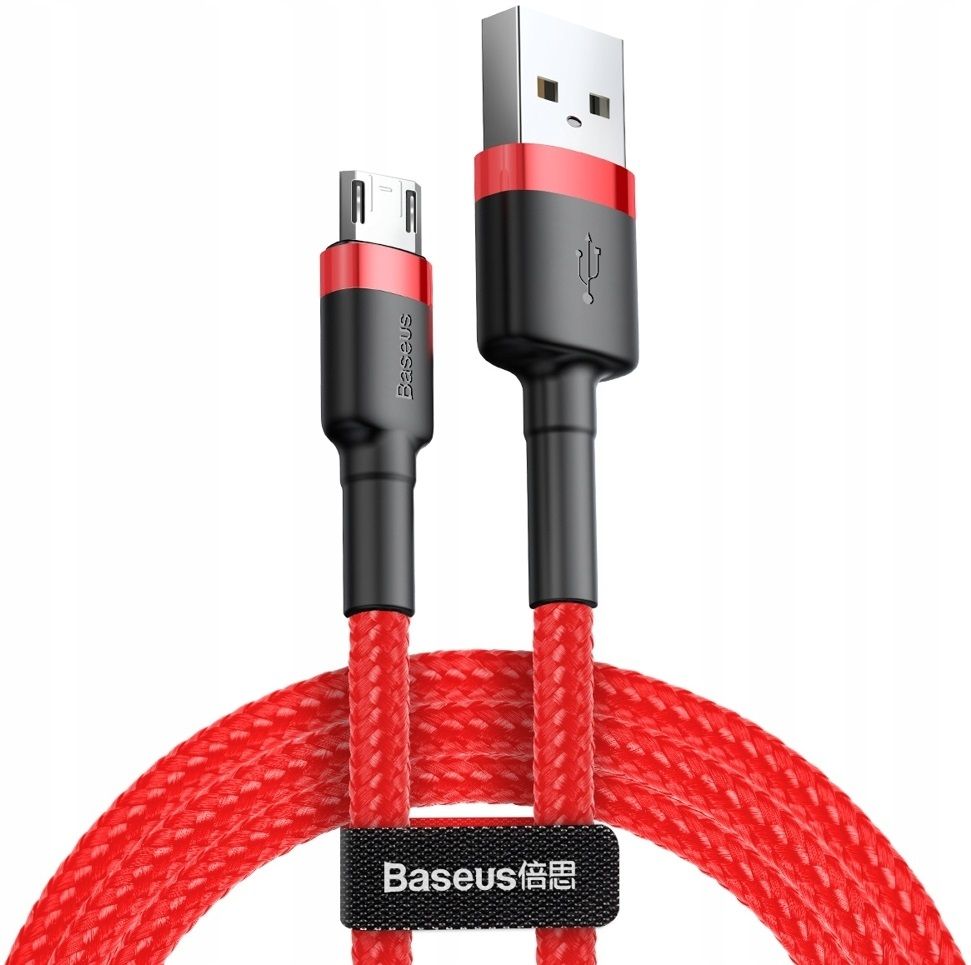 Кабель BASEUS Cafule Micro USB Cable 2.4A 1.0m - Red/Black, картинка 1