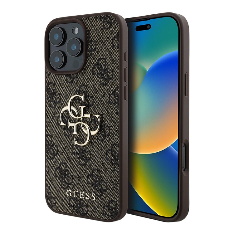 Чехол для iPhone 16 Pro GUESS PU Big Metal logo Hard Brown  