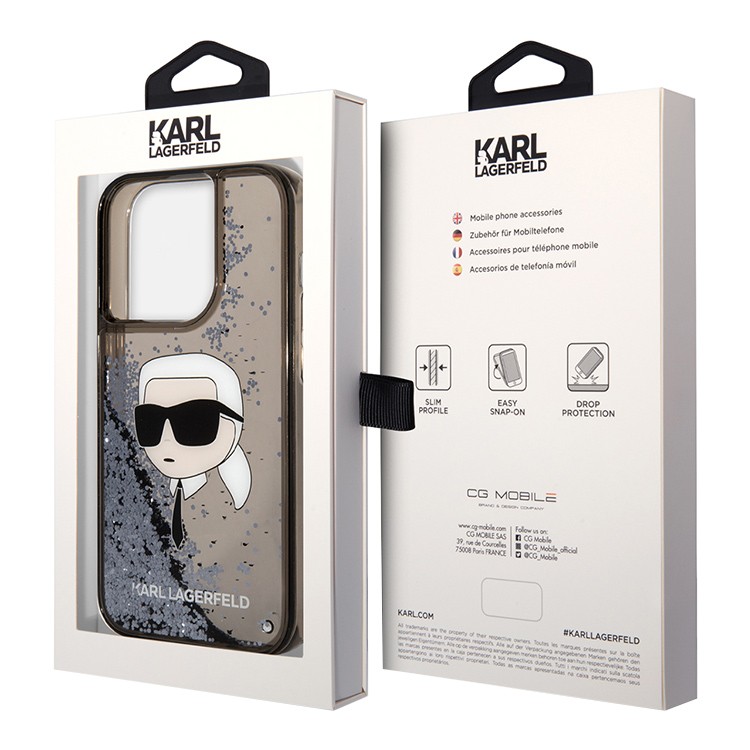 Чехол для iPhone 15 Pro KARL LAGERFELD Liquid Glitter NFT Karl Head Hard Black, картинка 5